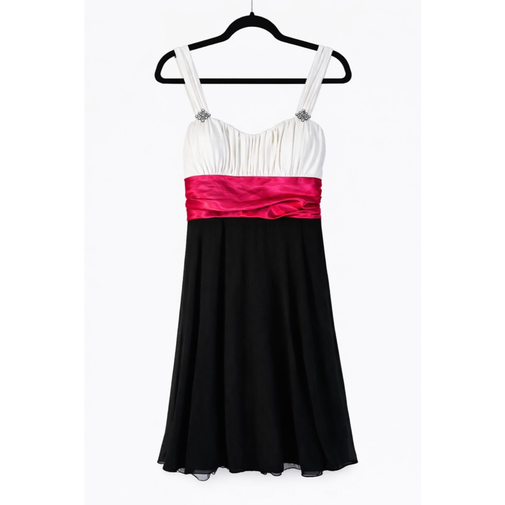 Y2K McBling Rhinestone Empire Waist Party Dress | Pink Black White Medium